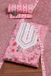 Pink Cotton Printed Embroidered Unstitched Suit Set image number 0