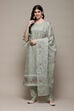 Green Cotton Blend Printed Unstitched Suit Set image number 8
