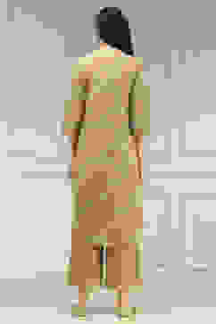 Beige Cotton Printed Straight Kurta image number 3