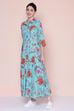 Turquoise Cotton Fusion Wear Dress image number 2