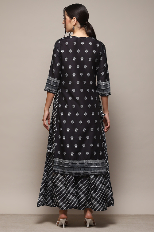 Black Poly Musin Relaxed Kurta Sharara Suit Set image number 5