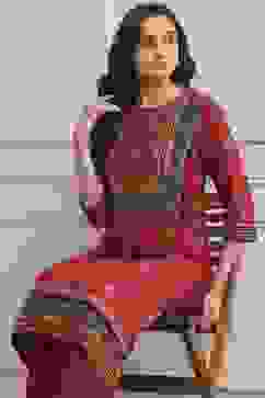 Red LIVA Straight Printed Kurta image number 0