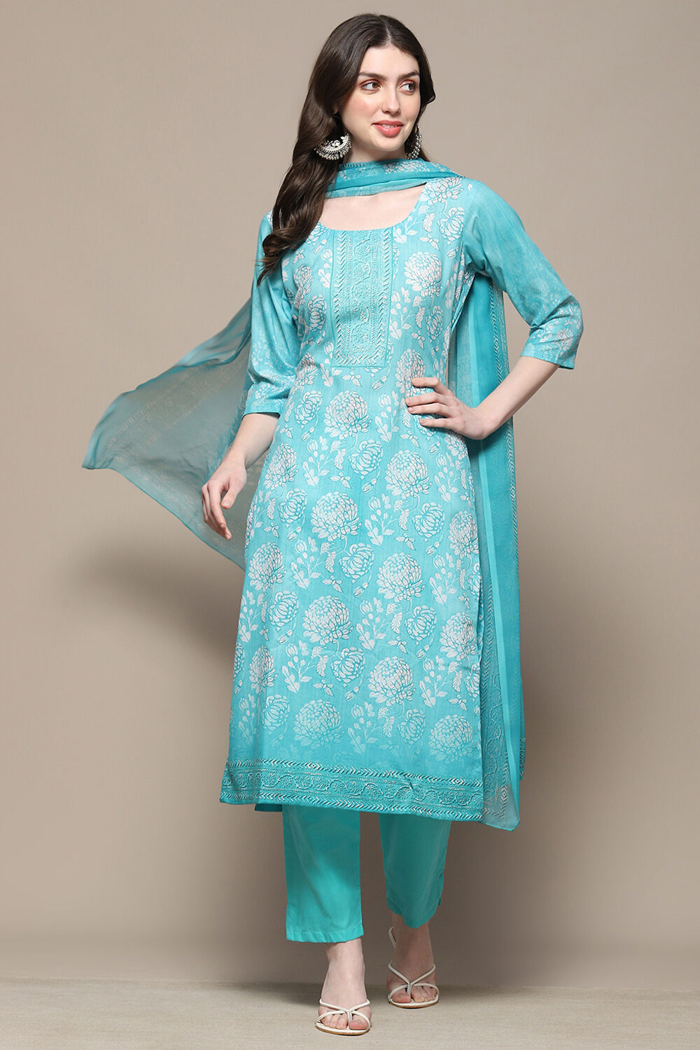 Mustard Cotton Blend Digital Print Unstitched Suit Set image number 8