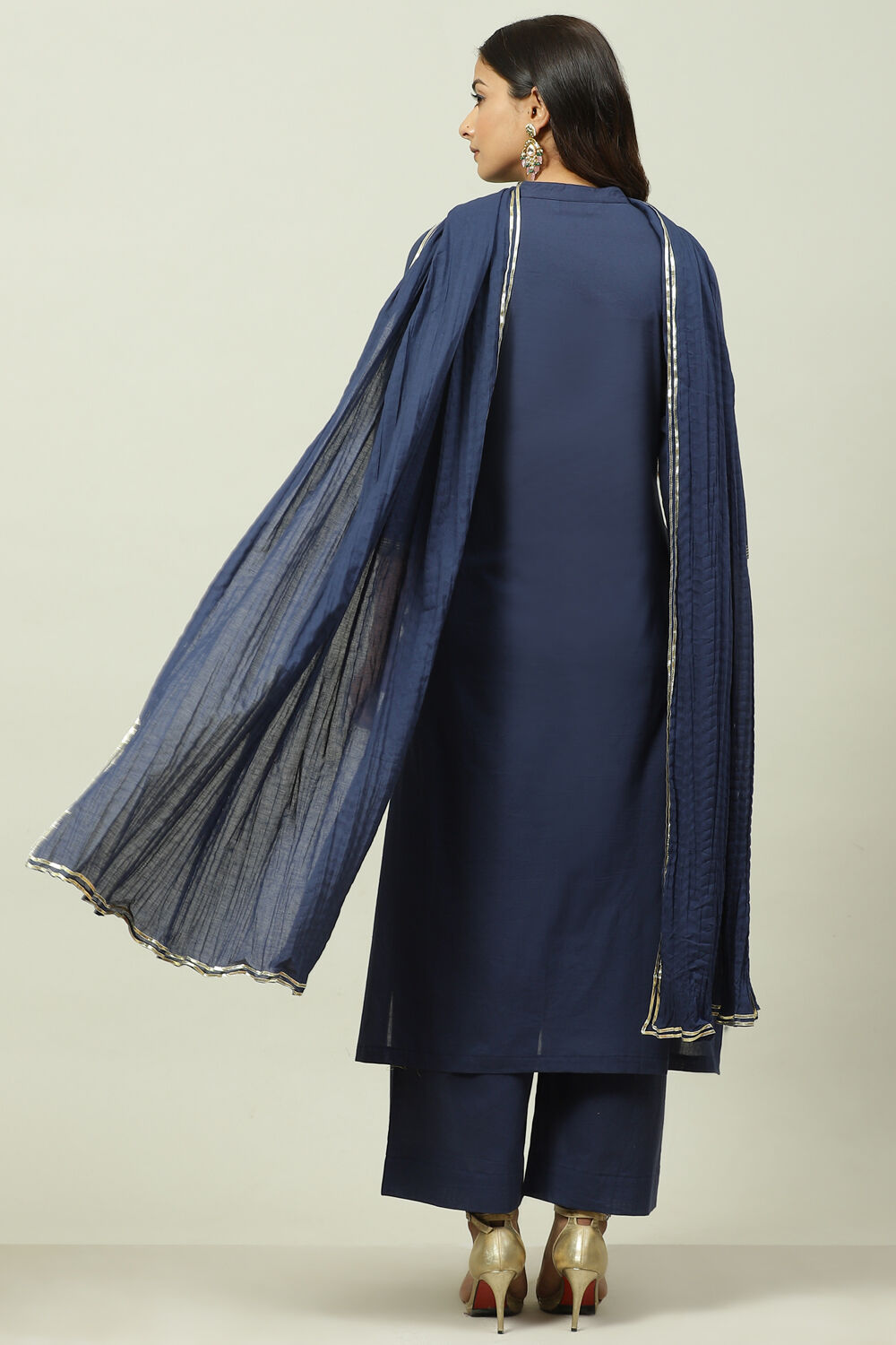 Mustard Printed Cotton Straight Kurta Palazzo Suit Set image number 4