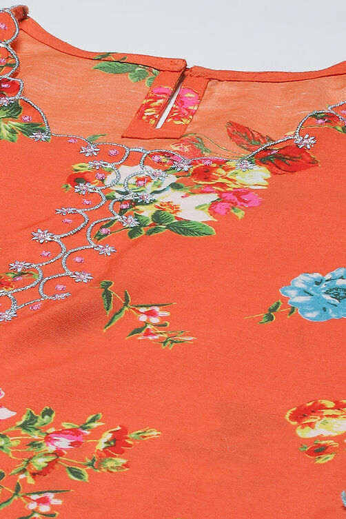 Orange Art Silk Straight Kurta Regular Pants Suit Set image number 1