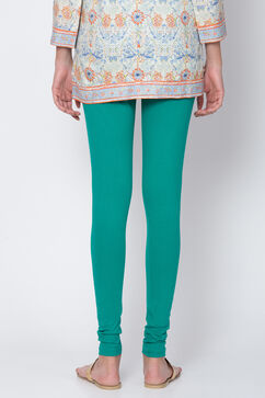 Green Cotton Blend Dyed Churidar image number 3