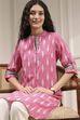 Pink Cotton Ikat Straight Kurta
