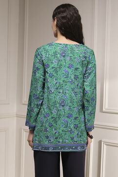 Turquoise Polyester Straight Printed Short Kurta image number 3