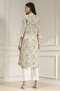Light Green Cotton Blend Printed Straight Kurta image number 3