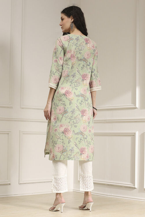 Yellow Cotton Blend Printed Straight Kurta image number 3