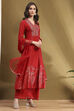 Red Cotton Printed Festive A-Line Suit Set image number 5