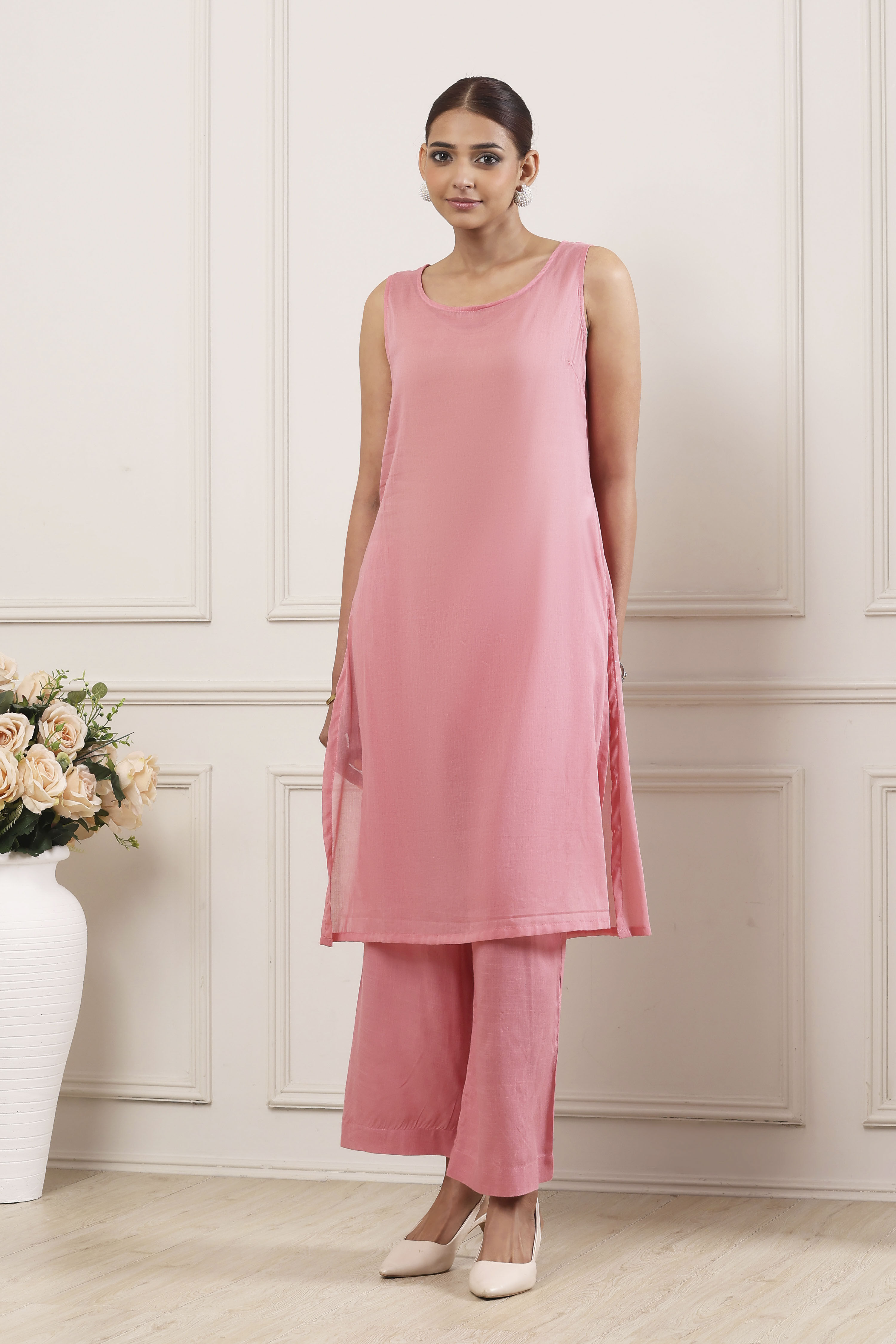 Yellow Viscose Blend Straight Suit Set image number 7