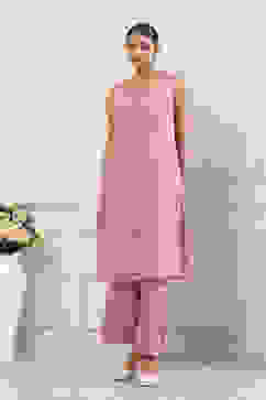 Pink Schiffli Embroidery Straight Suit Set image number 7