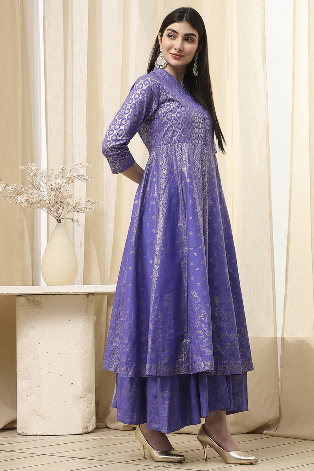 Lavender Cotton Layered Anarkali Dress image number 2