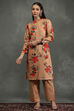 Black Silk Chanderi Floral Printed Straight Kurta Set image number 6