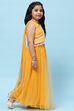 Yellow Poly Chanderi Printed Tasseled Lehenga Set image number 6