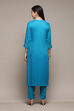 Light Pink LIVA Gathered Yarndyed Kurta Regular Pants Suit Set image number 5