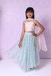 Cream And Turquoise Poly Cotton Lehenga Set image number 2
