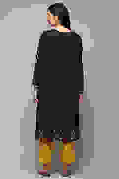 Pink & Purple Poly Cotton Straight Yarndyed Kurta image number 3