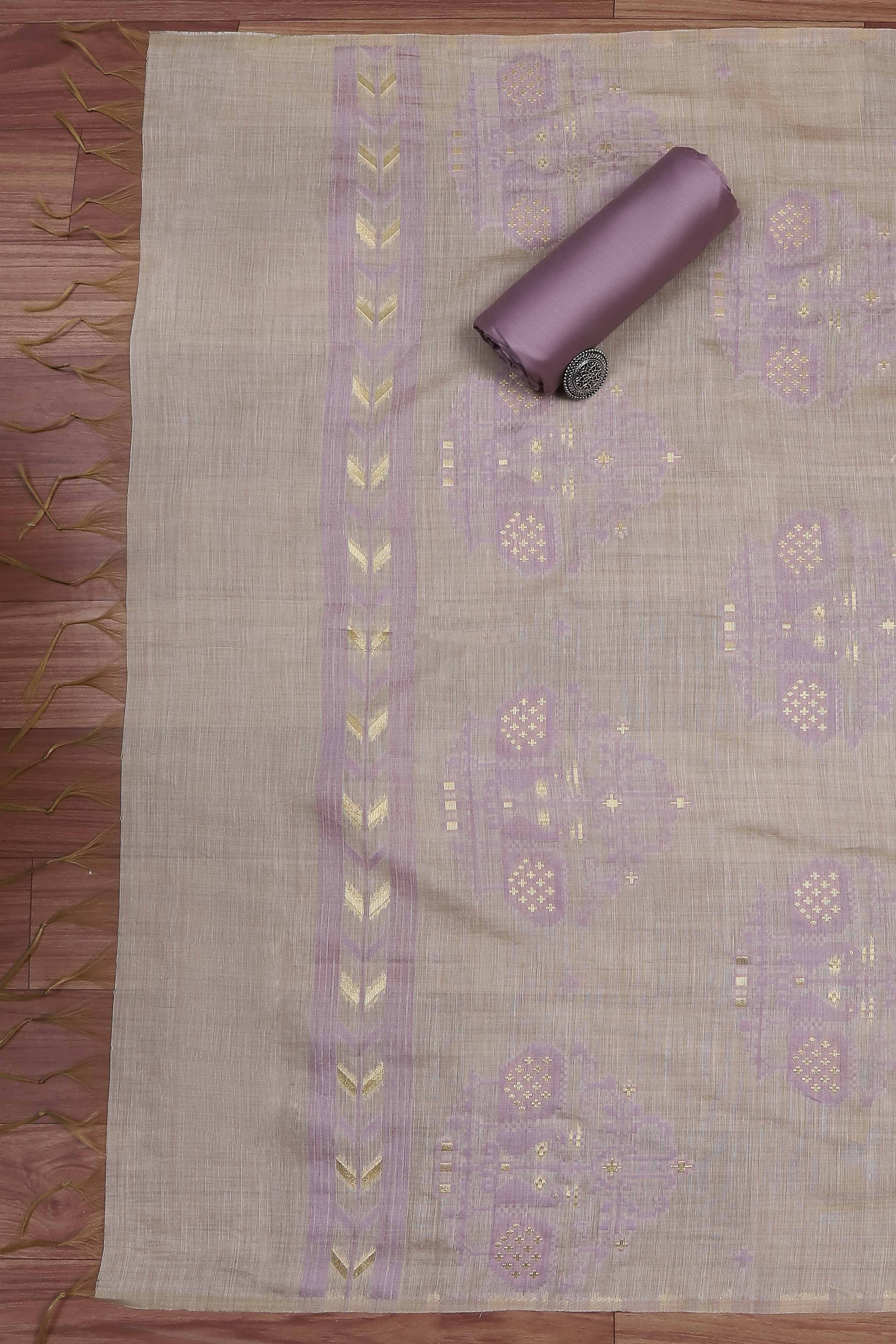 Purple Cotton Jamdani Unstitched Suit Set image number 3