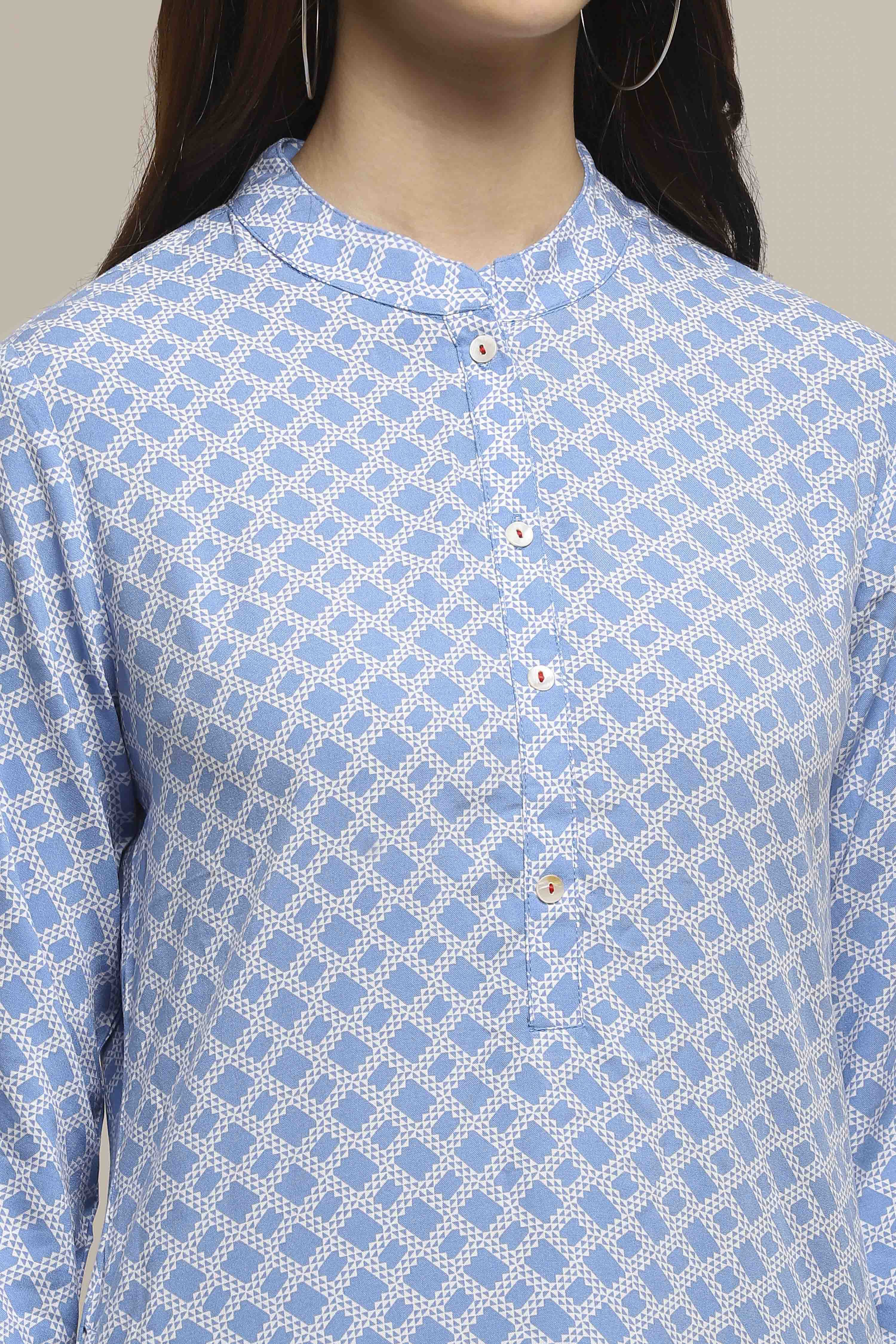 Blue Rayon A-Line Kurta image number 1
