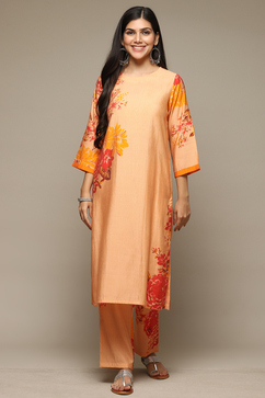 Salmon Viscose Straight Printed 2 Piece Set image number 6