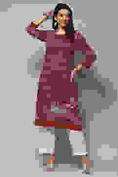 Plum Rayon Straight Kurta image number 0