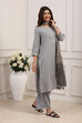 Black Polyester Yarndyed Straight Suit Set image number 5