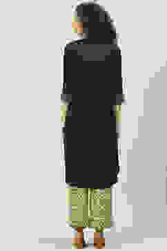 Navy LIVA Straight Solid Kurta Set image number 4