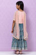 Peach And Teal Straight Poly Cotton Girls Lehenga Set image number 7