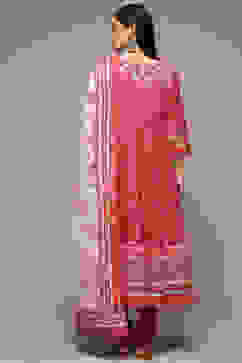 Red Cotton Anarkali Kurta Churidar Suit Set image number 4