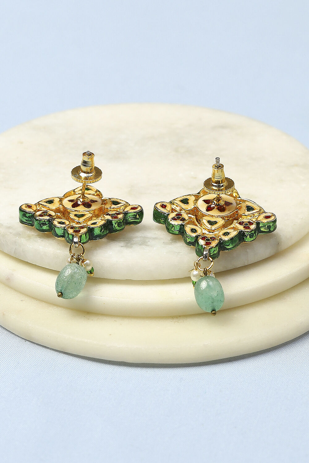 Green Kundan Festive Studs image number 2