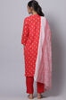 Red Cotton Unstitched Dress Material Suit Set image number 4