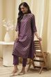 Dark Navy Art Silk Straight Kurta Slim Pants Suit Set image number 0