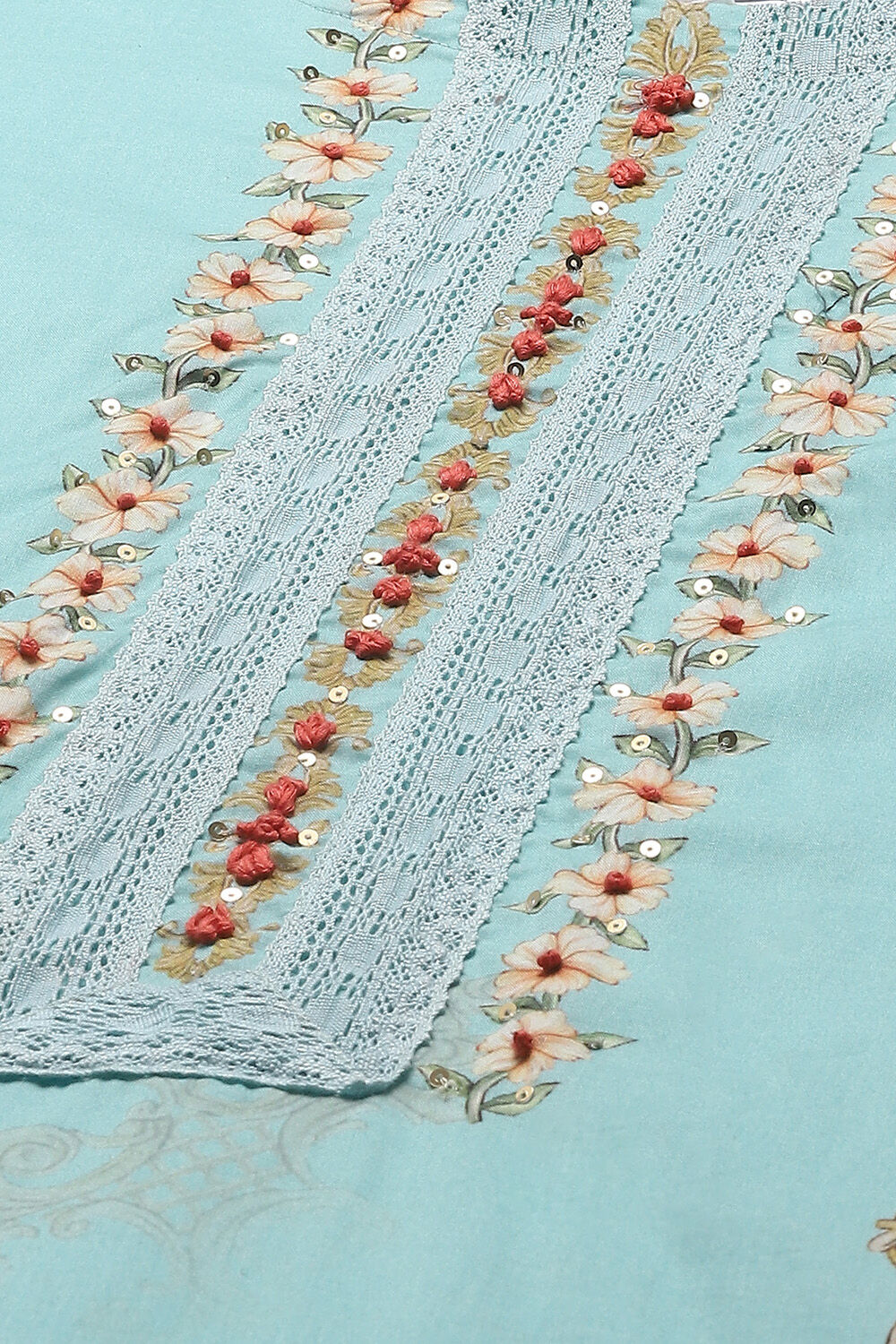 Aqua Cotton Unstitched Suit set image number 2