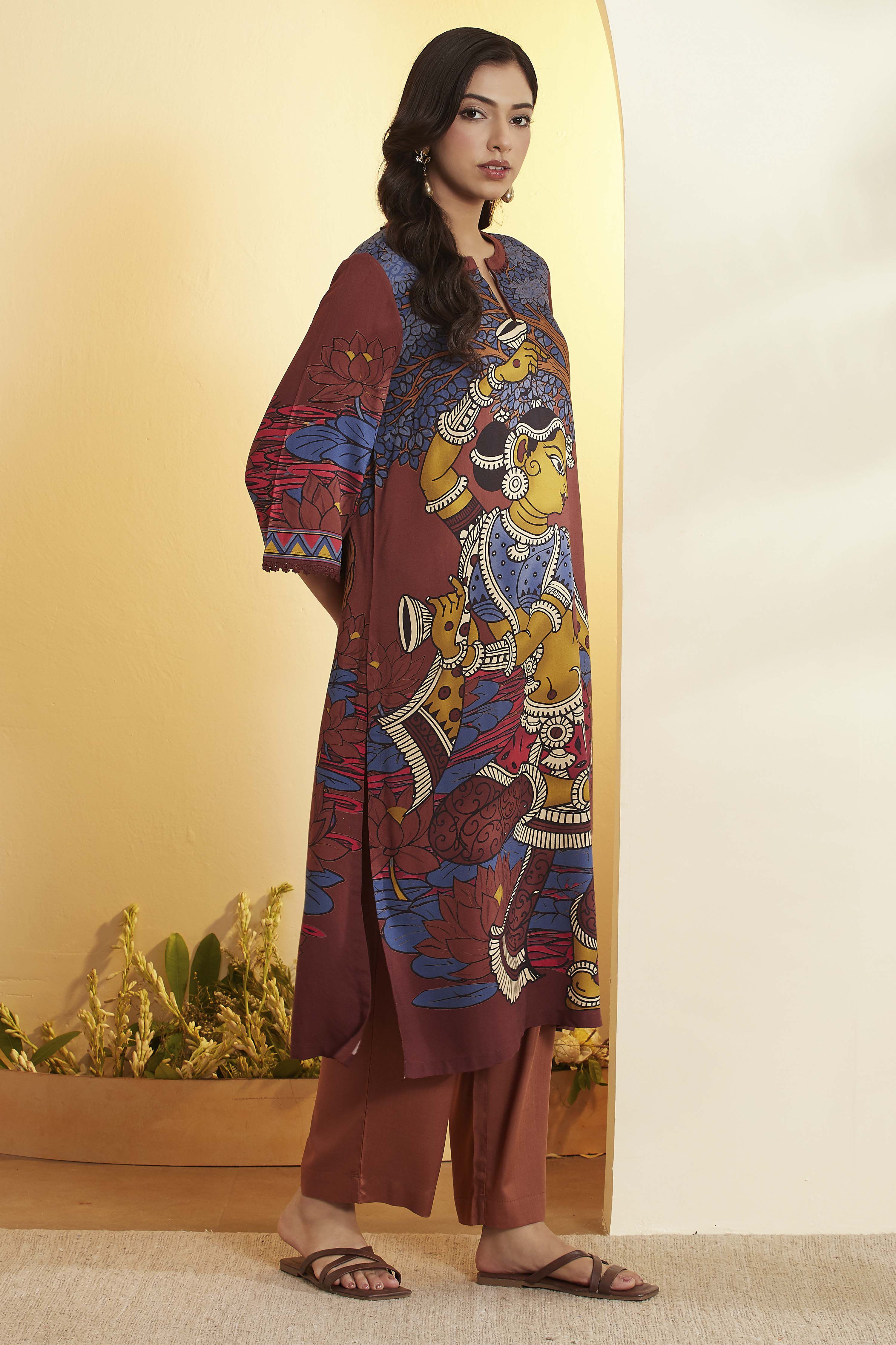 Brown Viscose Rayon A-Line Kurta image number 3