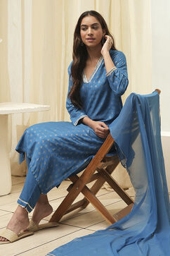 Blue Rayon Straight Kurta Pant Suit Set image number 0