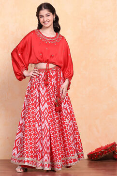 Red Polyester Lehenga Set image number 6