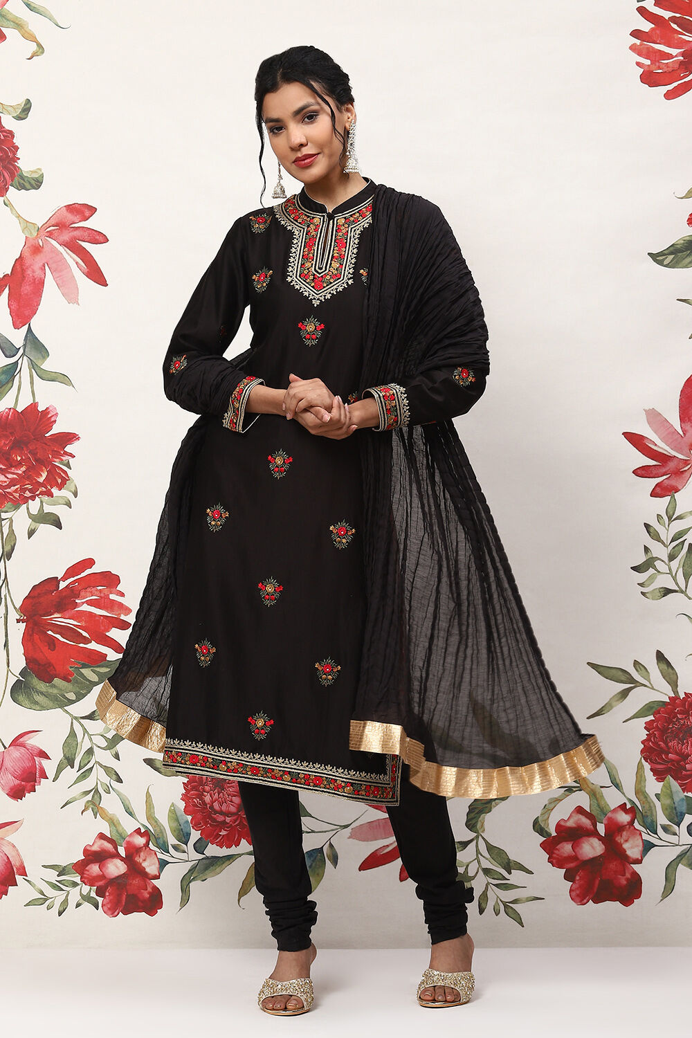 Rohit Bal Black Cotton Blend Straight Kurta Suit Set image number 7