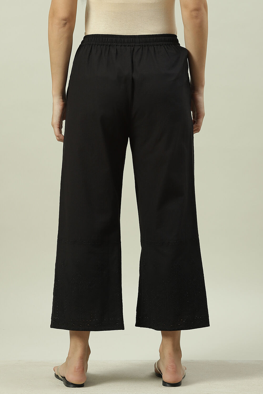 Off White Cotton Solid Palazzo image number 4