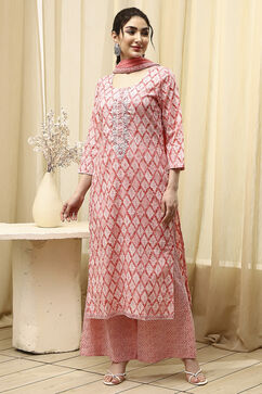 Coral Cotton Printed Embroidered Unstitched Suit Set image number 7