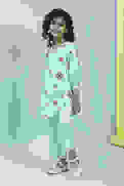 Turquoise Cotton Floral Straight Kurta Pants Set image number 3