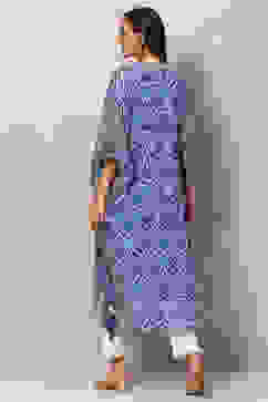 White And Blue Cotton Kaftan Set image number 4