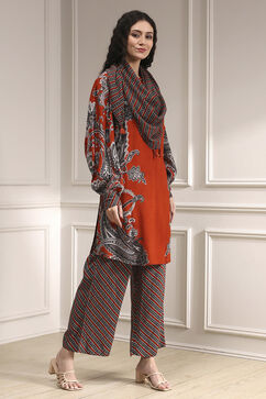 Orange Viscose Printed Fusion Set image number 5