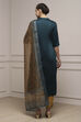 Blue Cotton Printed Embroidered Unstitched Suit Set image number 5