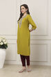 Green Floral Yoke Embroidered Straight Kurta image number 2