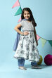 Off White Cotton Gathered Kurta Slim Pants Suit Set image number 6