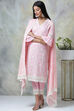 Off White Cotton Straight Kurta Slim Pant Suit Set image number 7