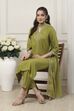 Green Viscose Yoke Embroidered Straight Suit Set