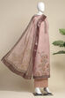 Peach Chanderi  Neck Patti Unstitched Suit Set image number 4